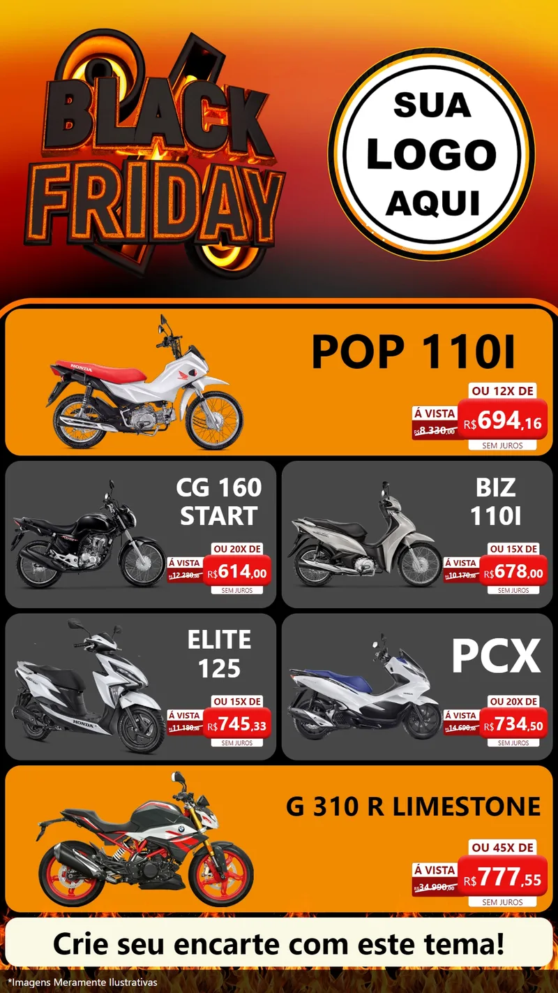Modelo de TV para TV Vertical com o tema Black Friday para Concessionaria de Motos
