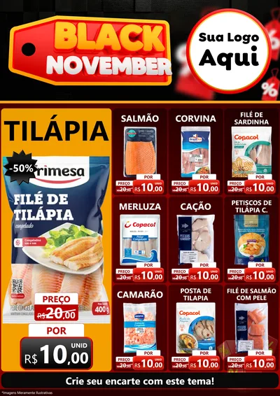 Modelo de Encarte para Encarte A4 Vertical com o tema Black November para Peixaria