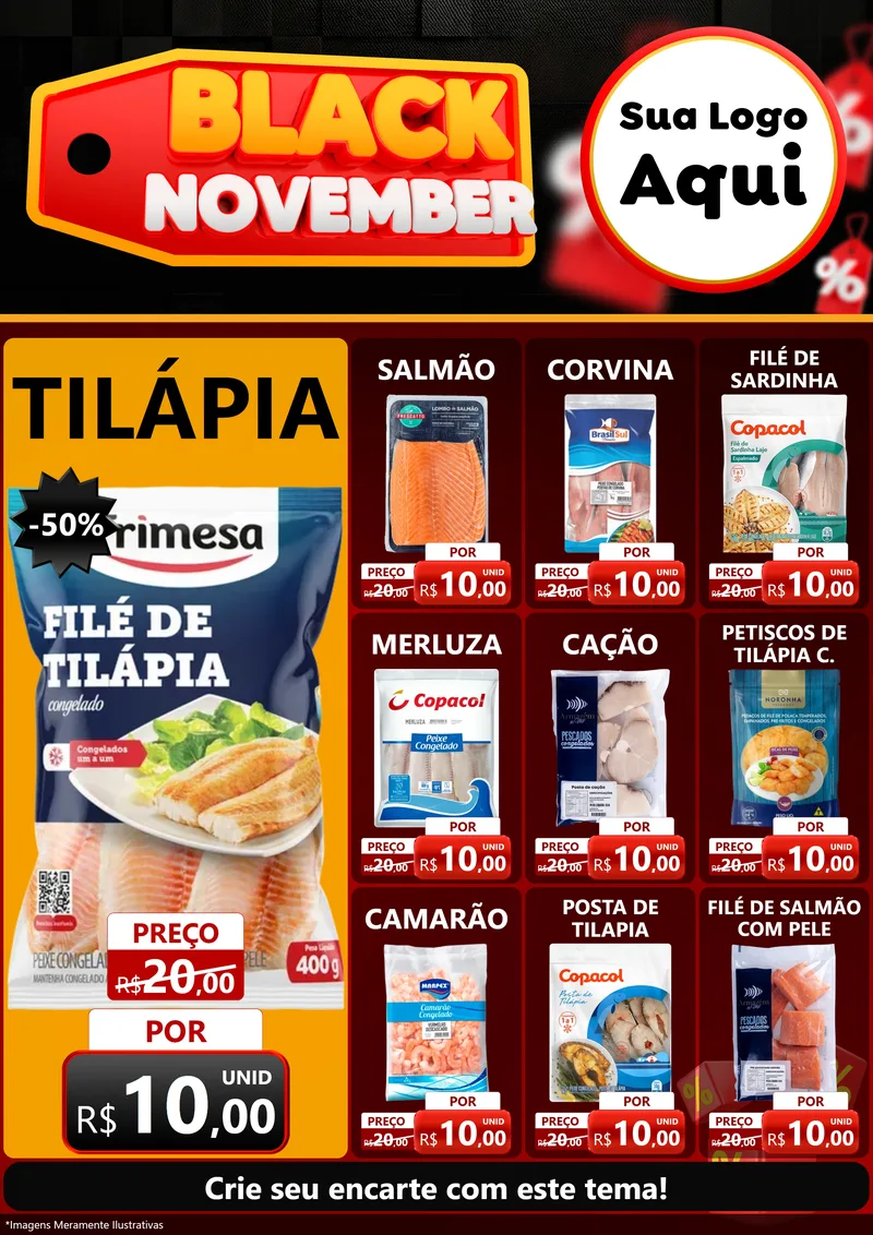 Modelo de Encarte para Encarte A4 Vertical com o tema Black November para Peixaria