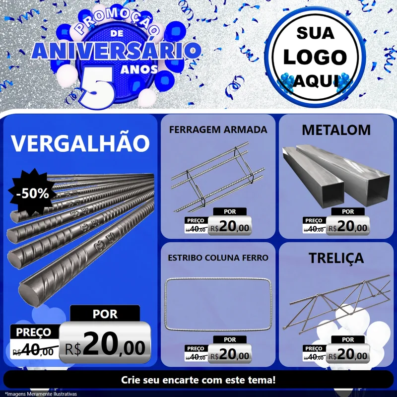 Modelo de Rede Social para Feed Facebook com o tema Promoção de Aniversário - 5 Anos para Ferragens