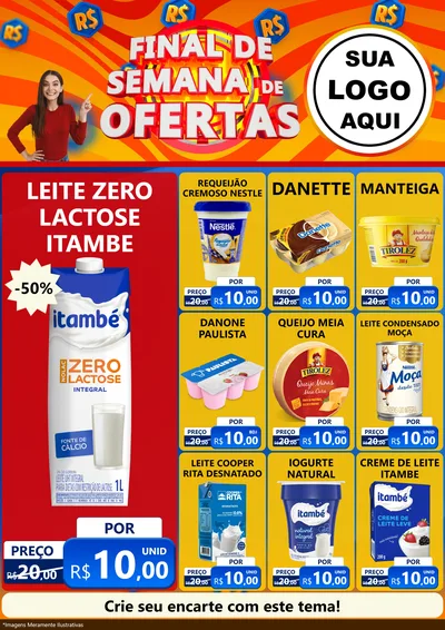 Modelo de Encarte para Encarte A4 Vertical com o tema Final de Semana de Ofertas para Frios e Laticínios