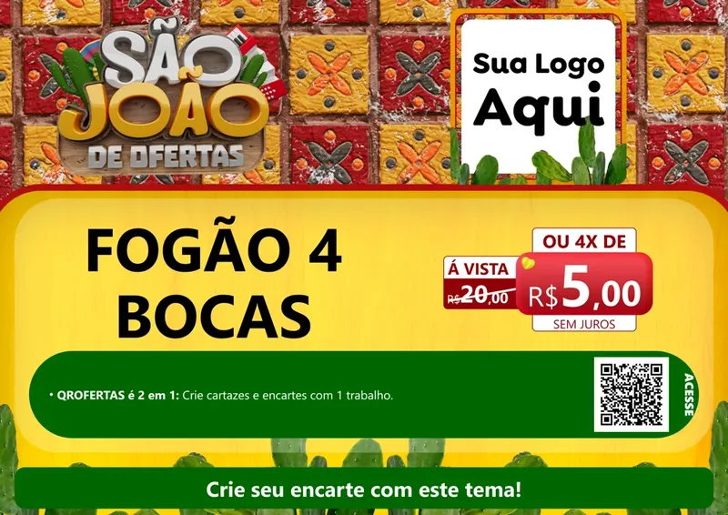 Modelo de Cartaz para Cartaz A4 Horizontal com o tema São João de Muitas Ofertas - Junina para Móveis e Eletro