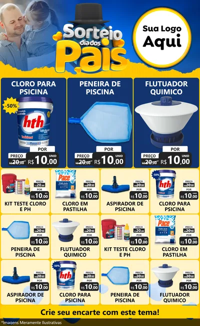 Modelo de Encarte para Encarte Grande com o tema Sorteio Dia Dos Pais para Produtos para Piscina