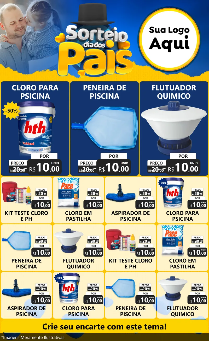 Modelo de Encarte para Encarte Grande com o tema Sorteio Dia Dos Pais para Produtos para Piscina