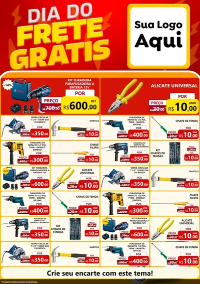Modelo de Encarte para Encarte A4 Vertical com o tema Dia do Frete Grátis para Maquinas e Ferramentas