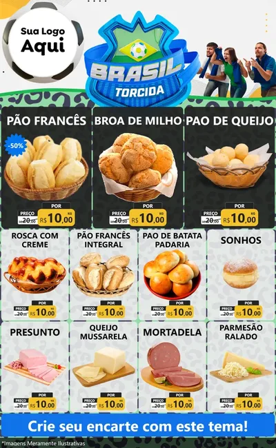Modelo de Encarte para Encarte Grande com o tema Brasil Torcida - Copa para Padaria