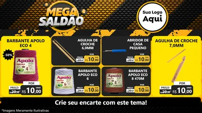 Modelo de TV para TV Horizontal com o tema Mega Saldão para Armarinho e Aviamentos