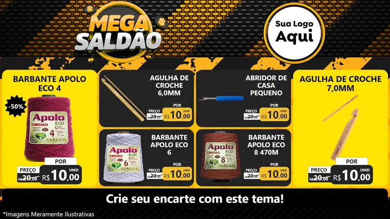 Modelo de TV para TV Horizontal com o tema Mega Saldão para Armarinho e Aviamentos
