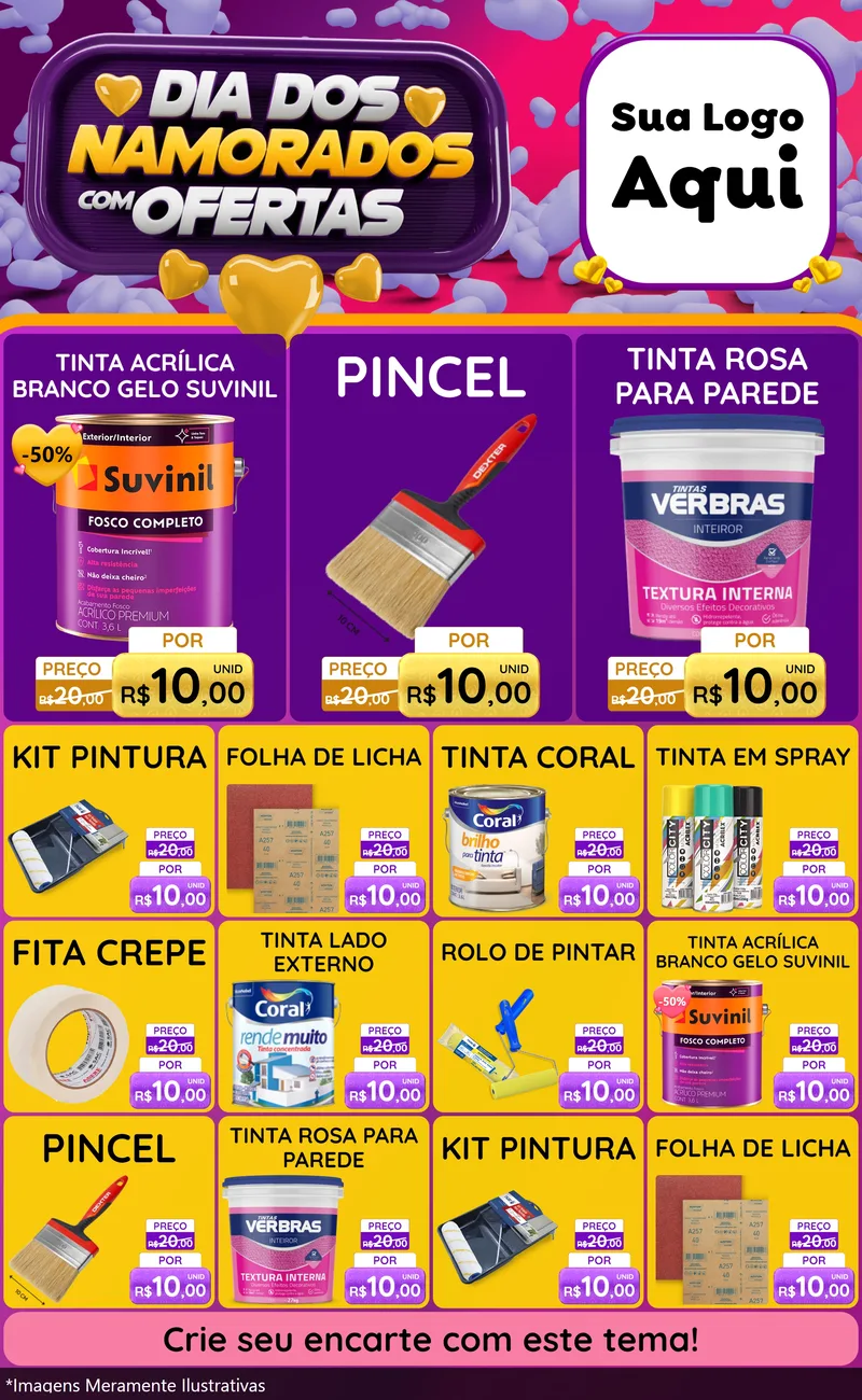 Modelo de Encarte para Encarte Grande com o tema Dia Dos Namorados Com Ofertas para Tintas e Ferramentas