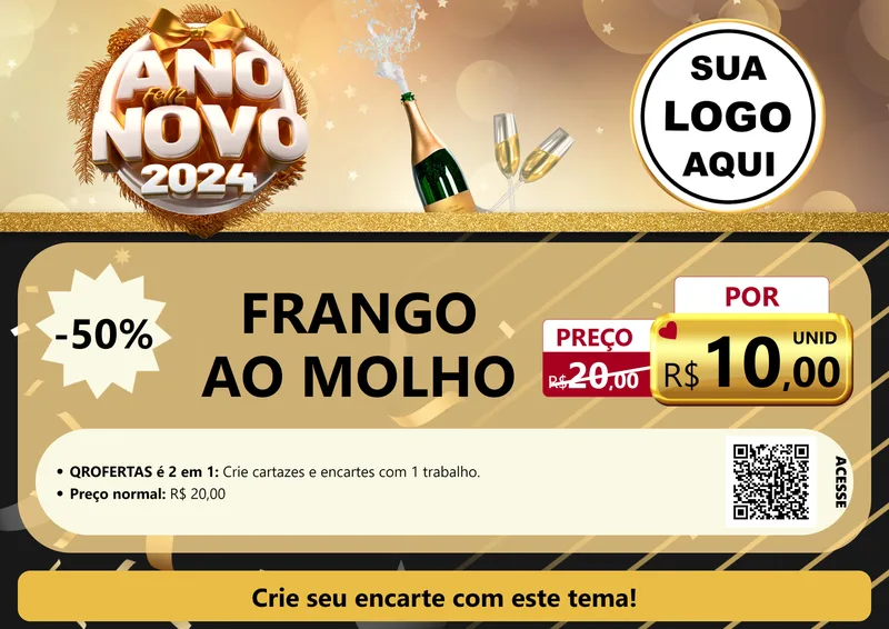 Modelo de Cartaz para Cartaz A4 Horizontal com o tema Feliz Ano Novo 2027 para Restaurante