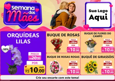 Modelo de Encarte para Encarte A4 Horizontal com o tema Semana das Mães para Floricultura e jardim