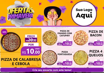 Modelo de Encarte para Encarte A4 Horizontal com o tema Ofertas Da Primavera para Pizzaria