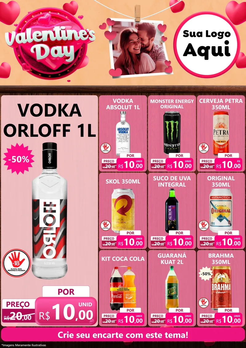 Modelo de Encarte para Encarte A4 Vertical com o tema Valentine's Day para Distribuidora de bebidas