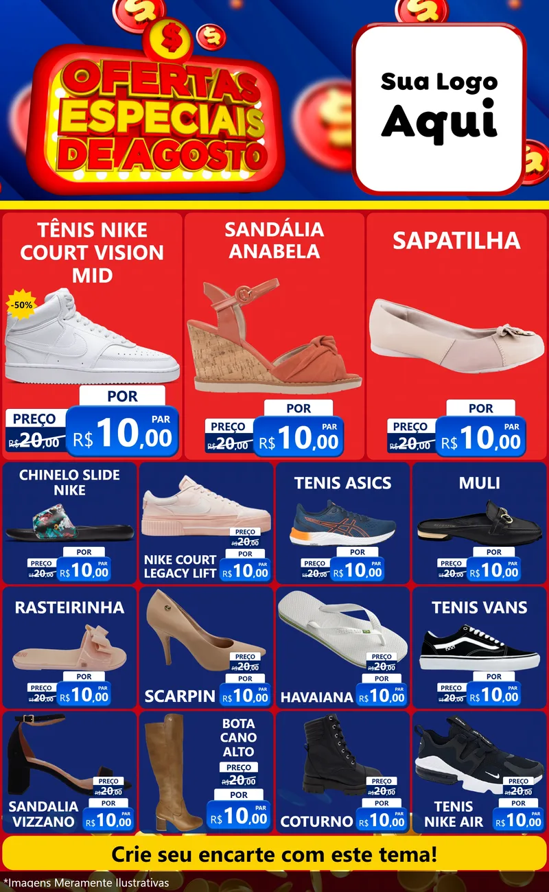 Modelo de Encarte para Encarte Grande com o tema Ofertas Especiais de Agosto para Calçados