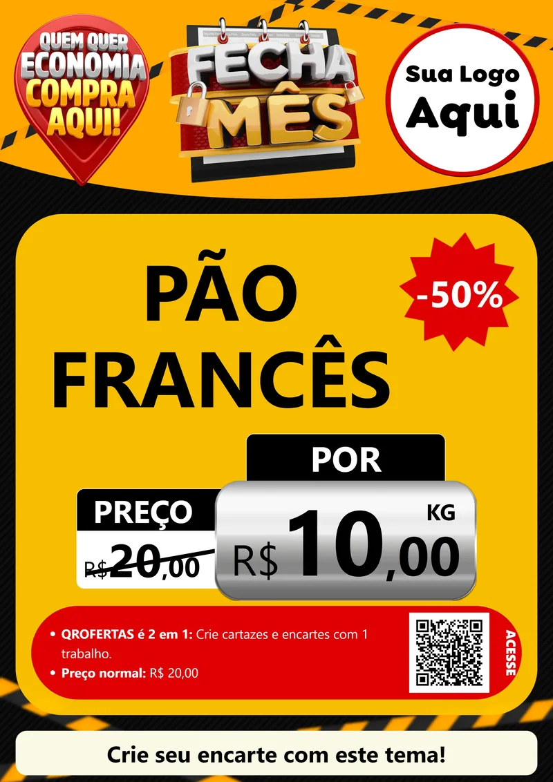 Modelo de Cartaz para Cartaz A4 Vertical com o tema Fecha Mês para Padaria