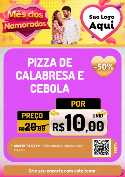 Modelo de Cartaz para Cartaz A4 Vertical com o tema Mês dos Namorados para Pizzaria