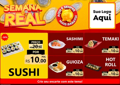 Modelo de Encarte para Encarte A4 Horizontal com o tema Semana do Real para Comida japonesa