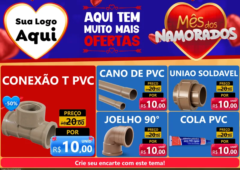 Modelo de Encarte para Encarte A4 Horizontal com o tema Mês dos Namorados para Tubos e conexões