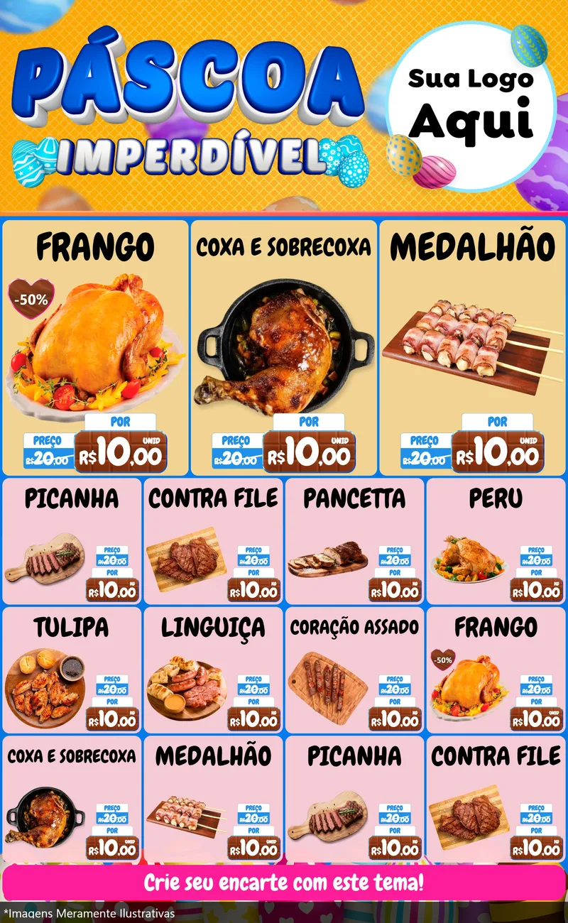 Modelo de Encarte para Encarte Grande com o tema Páscoa Imperdível para Assados