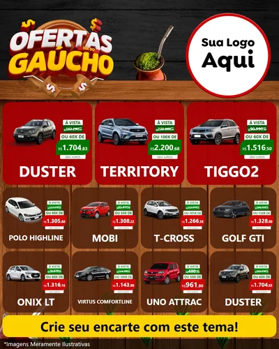 Modelo de Rede Social para Feed Instagram com o tema Ofertas Dia do Gaúcho para Concessionaria de Carros