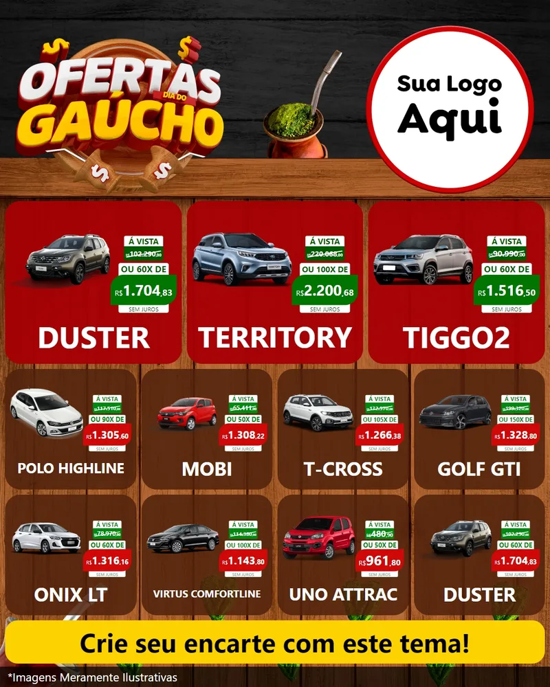 Modelo de Rede Social para Feed Instagram com o tema Ofertas Dia do Gaúcho para Concessionaria de Carros