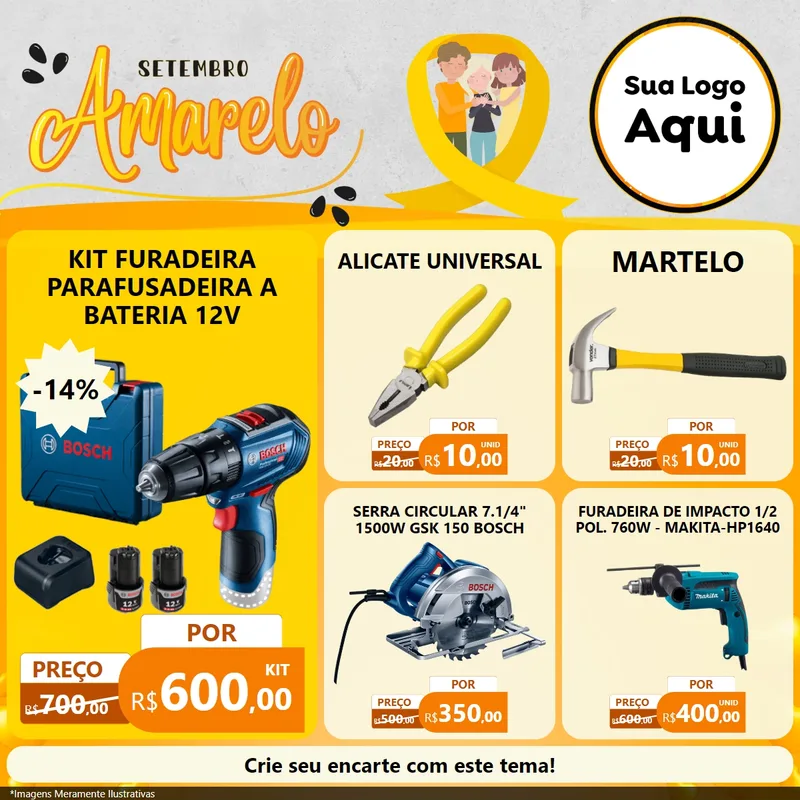 Modelo de Rede Social para Feed Facebook com o tema Setembro Amarelo para Maquinas e Ferramentas