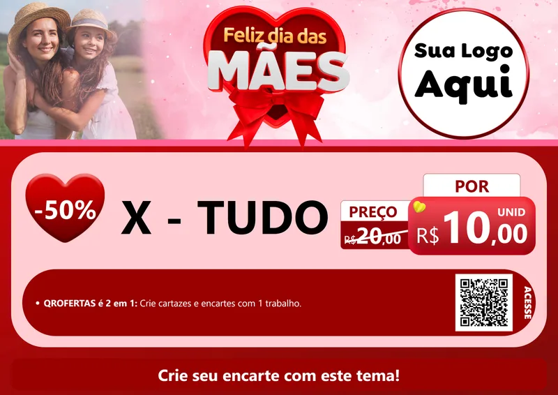 Modelo de Cartaz para Cartaz A4 Horizontal com o tema Feliz Dia Das Mães para Hamburgueria