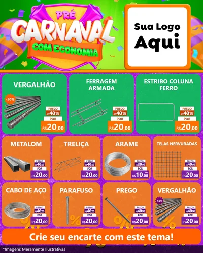 Modelo de Rede Social para Feed Instagram com o tema Pré-Carnaval Com Economia para Ferragens
