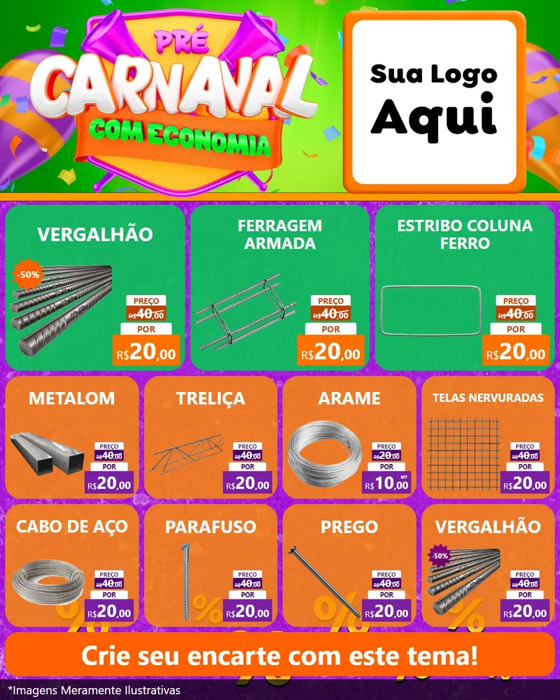 Modelo de Rede Social para Feed Instagram com o tema Pré-Carnaval Com Economia para Ferragens