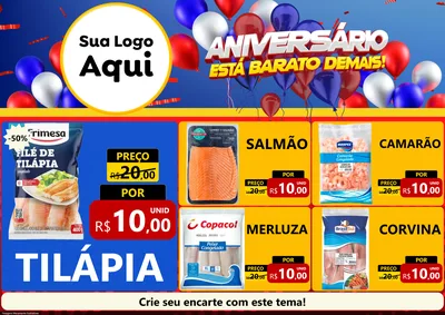 Modelo de Encarte para Encarte A4 Horizontal com o tema Aniversário para Peixaria