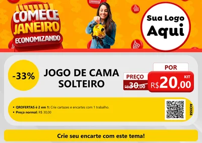Modelo de Cartaz para Cartaz A4 Horizontal com o tema Comece Janeiro Economizando para Cama, Mesa e Banho
