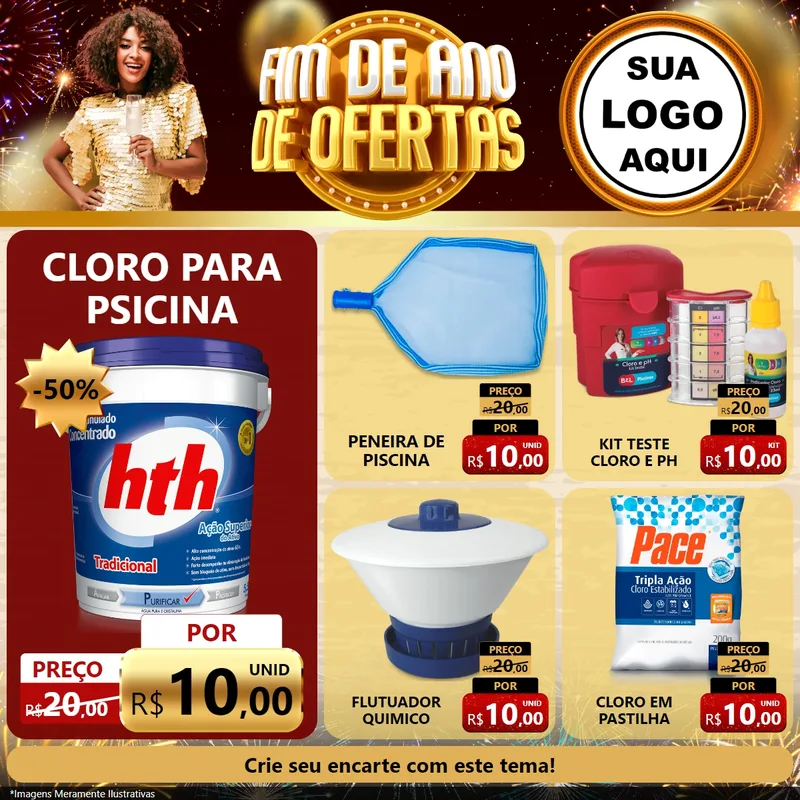 Modelo de Rede Social para Feed Facebook com o tema Fim de Ano de Ofertas para Produtos para Piscina