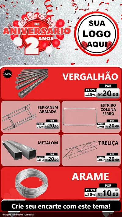 Modelo de TV para TV Vertical com o tema Promoção de Aniversário - 2 Anos para Ferragens
