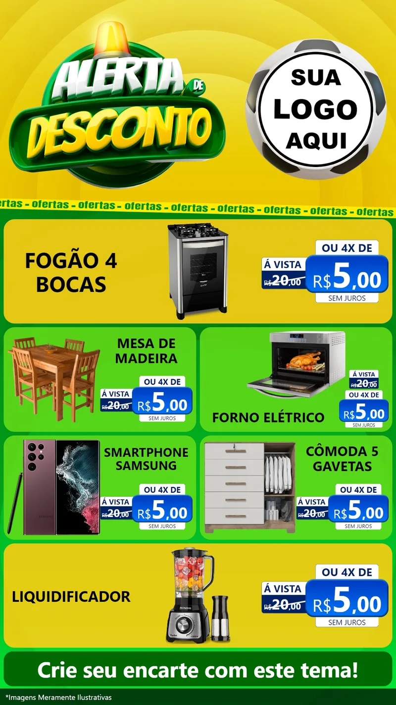 Modelo de TV para TV Vertical com o tema Alerta de Desconto para Móveis e Eletro