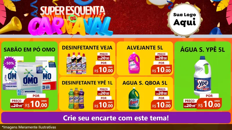 Modelo de TV para TV Horizontal com o tema Super Esquenta de Carnaval para Produtos de Limpeza
