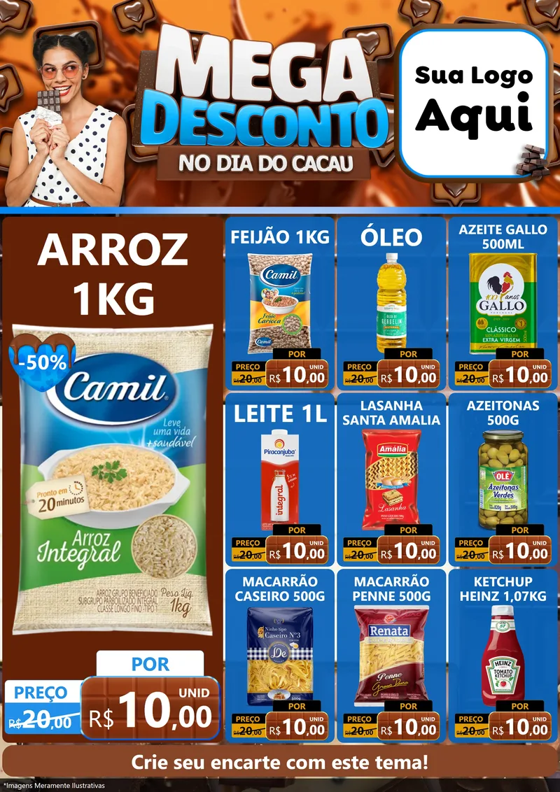 Modelo de Encarte para Encarte A4 Vertical com o tema Mega Desconto no Dia do Cacau para Supermercado