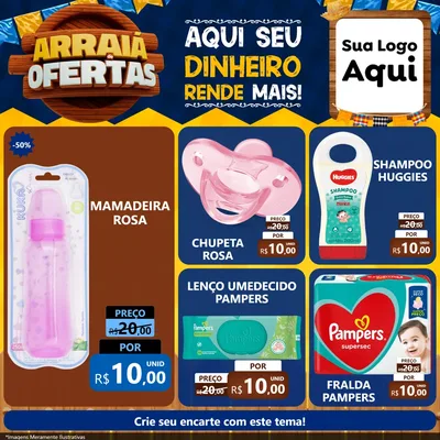 Modelo de Rede Social para Feed Facebook com o tema Arraiá de Ofertas - Junina para Bebês