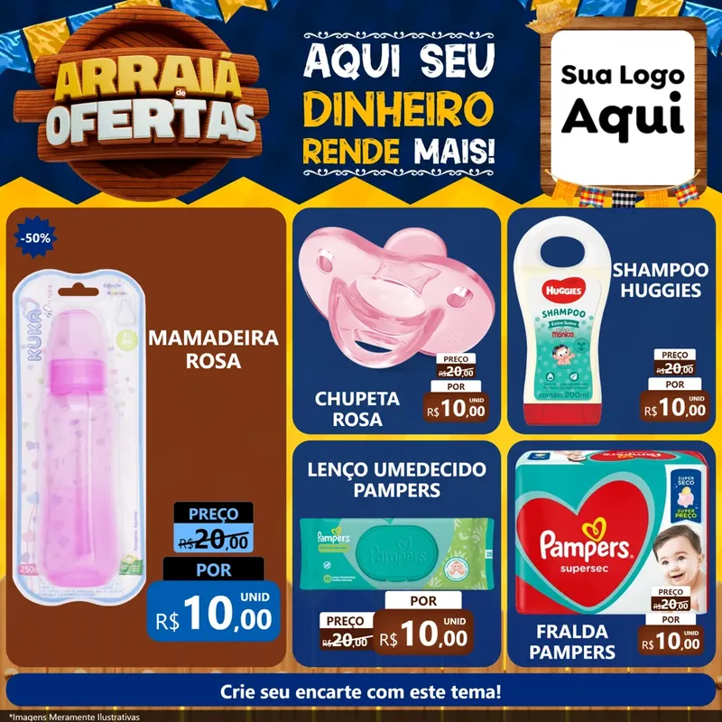 Modelo de Rede Social para Feed Facebook com o tema Arraiá de Ofertas - Junina para Bebês
