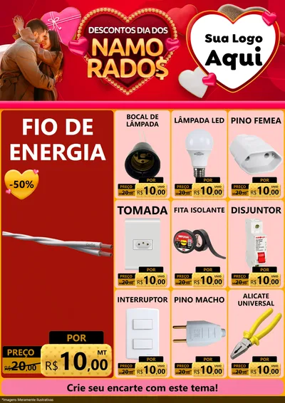 Modelo de Encarte para Encarte A4 Vertical com o tema Descontos Dia dos Namorados para Materiais Elétricos