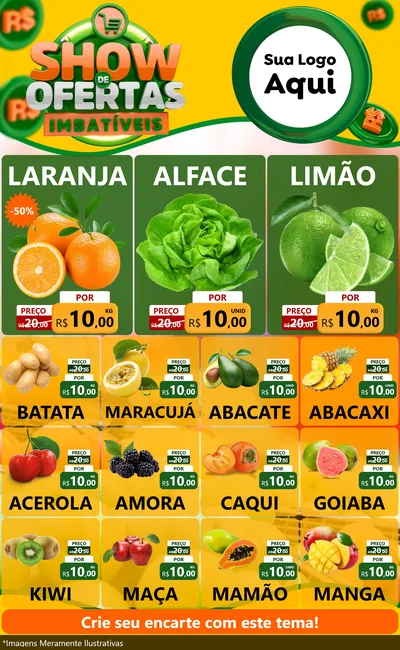 Modelo de Encarte para Encarte Grande com o tema Show de Ofertas Imbatíveis para Hortifrúti