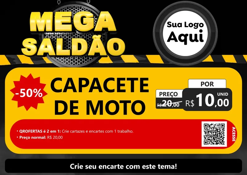 Modelo de Cartaz para Cartaz A4 Horizontal com o tema Mega Saldão para Moto peças