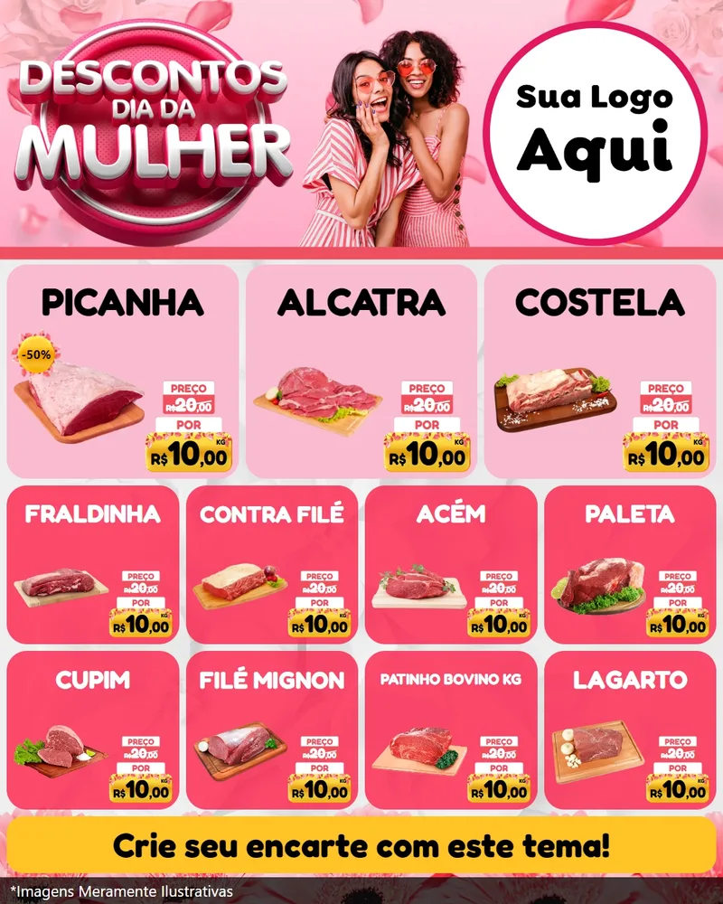Modelo de Rede Social para Feed Instagram com o tema Descontos Dia da Mulher para Açougue