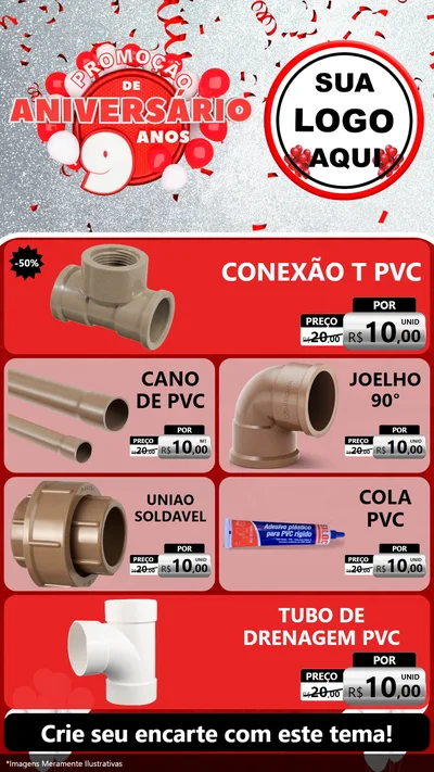 Modelo de TV para TV Vertical com o tema Promoção de Aniversário - 9 Anos para Tubos e conexões