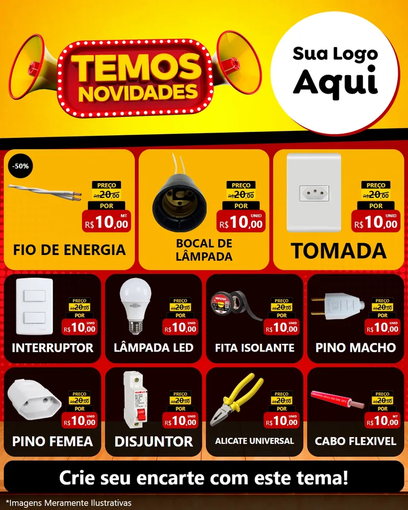 Modelo de Rede Social para Feed Instagram com o tema Temos Novidades para Materiais Elétricos