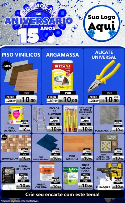 Modelo de Encarte para Encarte Grande com o tema Promoção de Aniversário - 15 Anos para Material para Construção