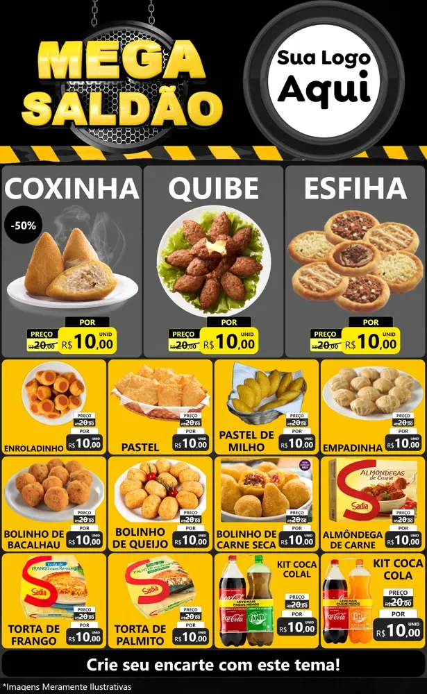 Modelo de Encarte para Encarte Grande com o tema Mega Saldão para Salgadaria