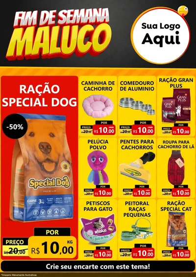 Modelo de Encarte para Encarte A4 Vertical com o tema Final de Semana Maluco para Pet Shop