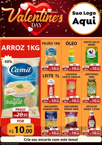 Modelo de Encarte para Encarte A4 Vertical com o tema Valentine's Day para Supermercado