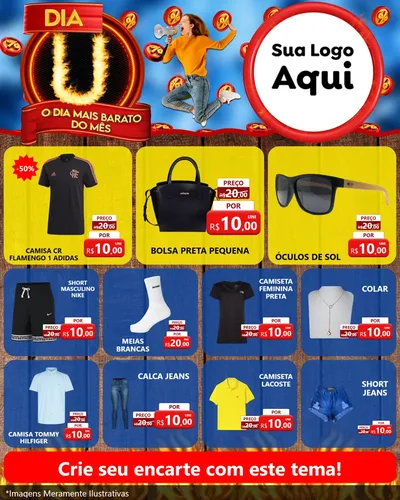 Modelo de Rede Social para Feed Instagram com o tema Dia U - O Dia Mais Barato Do Mês para Roupas e acessórios