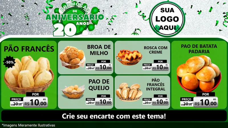 Modelo de TV para TV Horizontal com o tema Promoção de Aniversário - 20 Anos para Padaria